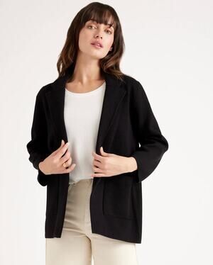 Quince 100% Organic Cotton Black Soft Relaxed Open Front Knit Blazer Medium